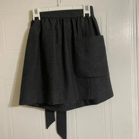 French Connection Asymmetrical Dark Gray Wool Blend Skirt with Bow + Pockets - Picture 3 of 5